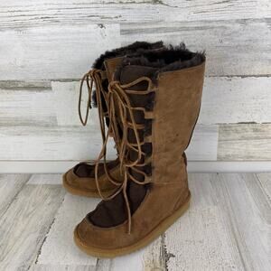 Ugg youth size 2 brown leather lace up boot uptown winter suede